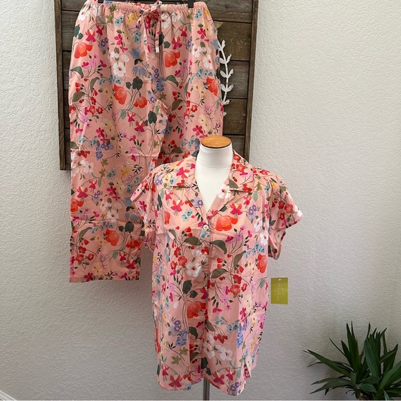 Cat’s Pajamas Strawberry Fields Voile Capri Pajama Set ladies‎ XL NWT
